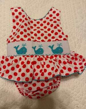 Anavini Red Polka Dot Smocked Whale Ruffle Swimsuit Size 2